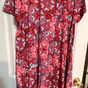 LuLaRoe Pink and Red Patterned Carly Dress